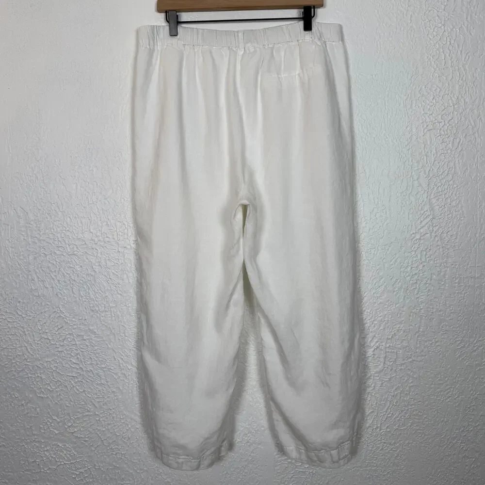 Quince 100% European Linen Pleated Trouser White Size 16